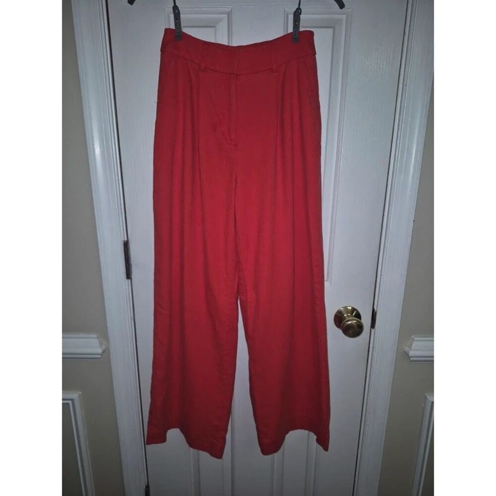WHBM Red High Waisted Wide Leg Pleated Trousers